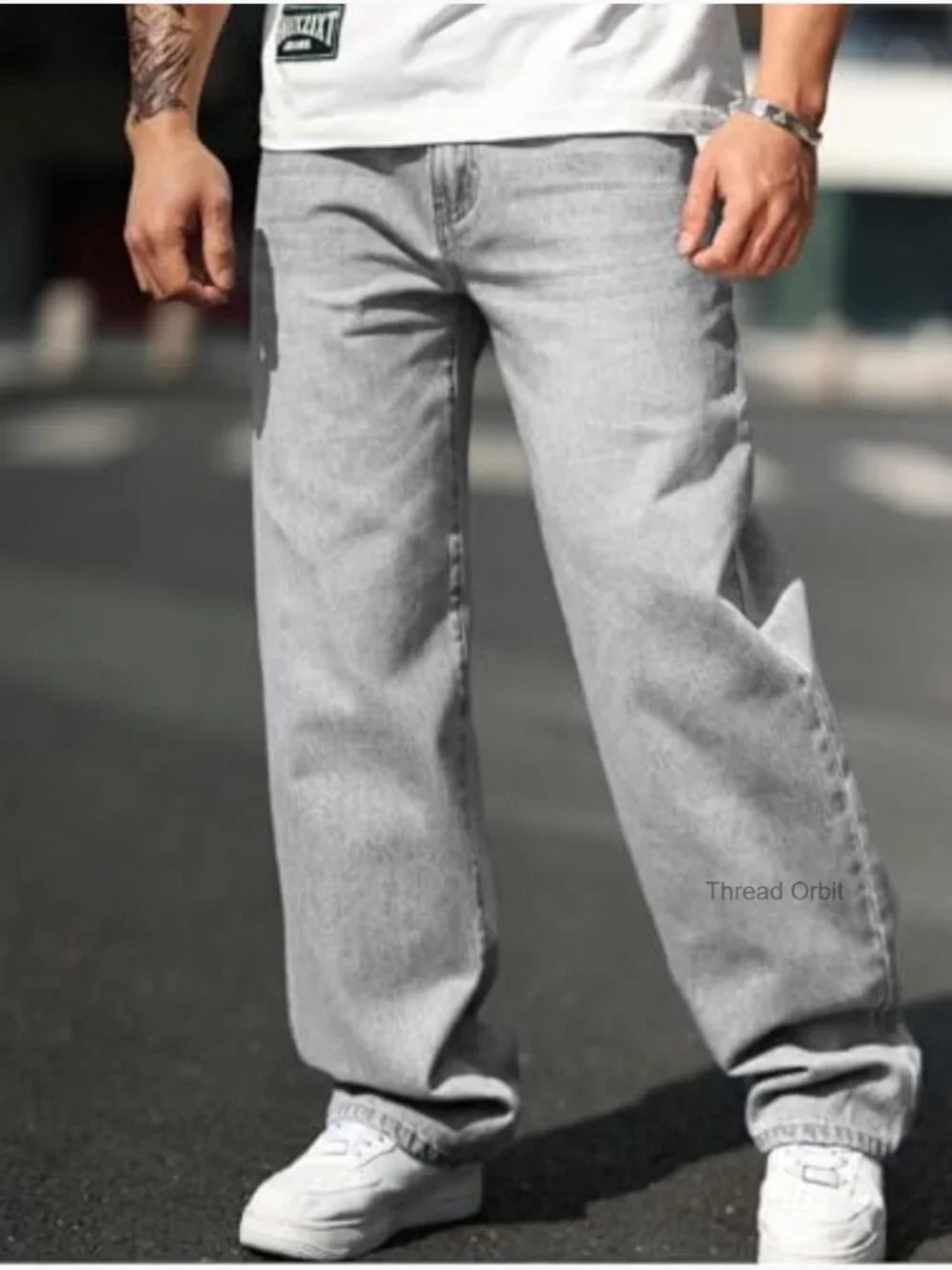 High Waist Baggy Straight Leg Jeans Men Loose Fit Denim Pants